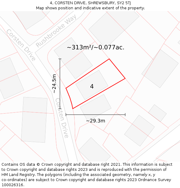 4, CORSTEN DRIVE, SHREWSBURY, SY2 5TJ: Plot and title map