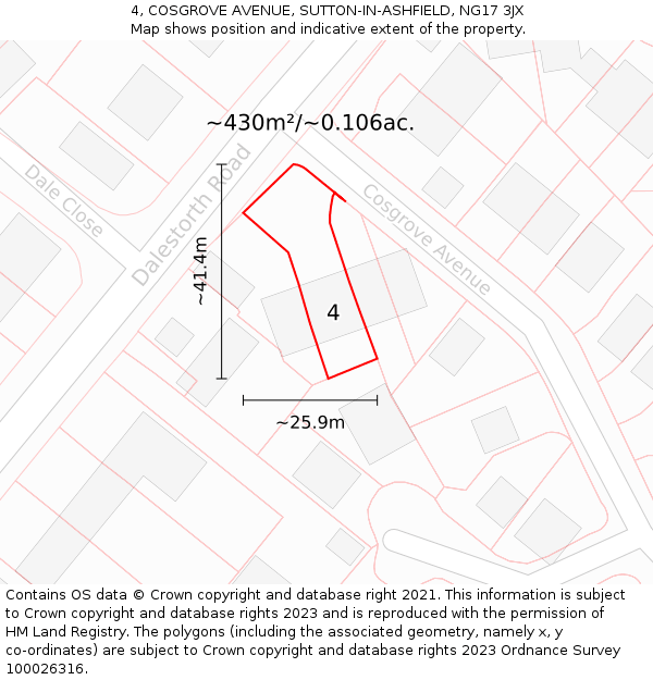 4, COSGROVE AVENUE, SUTTON-IN-ASHFIELD, NG17 3JX: Plot and title map