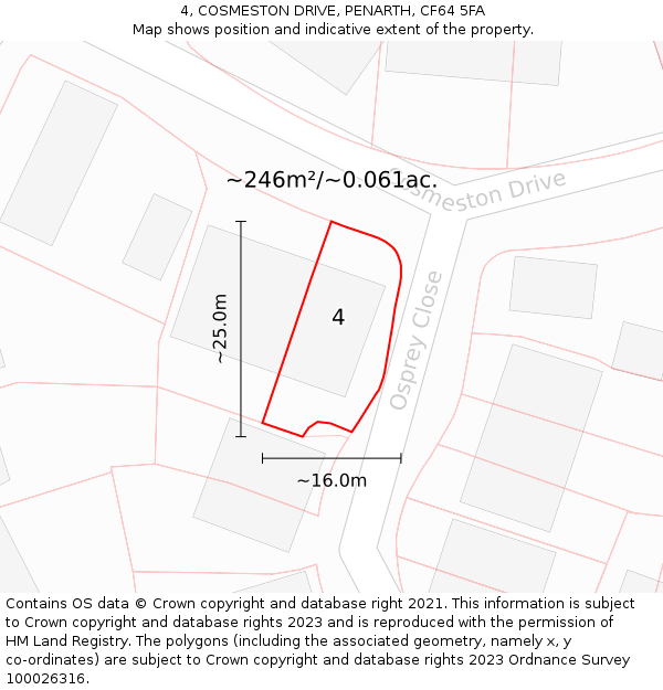 4, COSMESTON DRIVE, PENARTH, CF64 5FA: Plot and title map