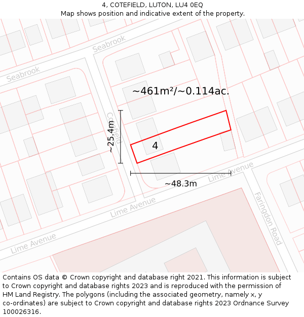 4, COTEFIELD, LUTON, LU4 0EQ: Plot and title map