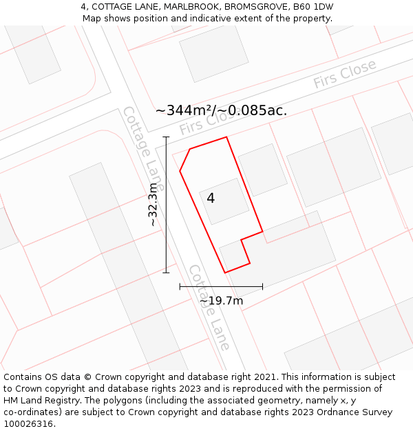 4, COTTAGE LANE, MARLBROOK, BROMSGROVE, B60 1DW: Plot and title map