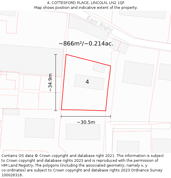 4, COTTESFORD PLACE, LINCOLN, LN2 1QF: Plot and title map