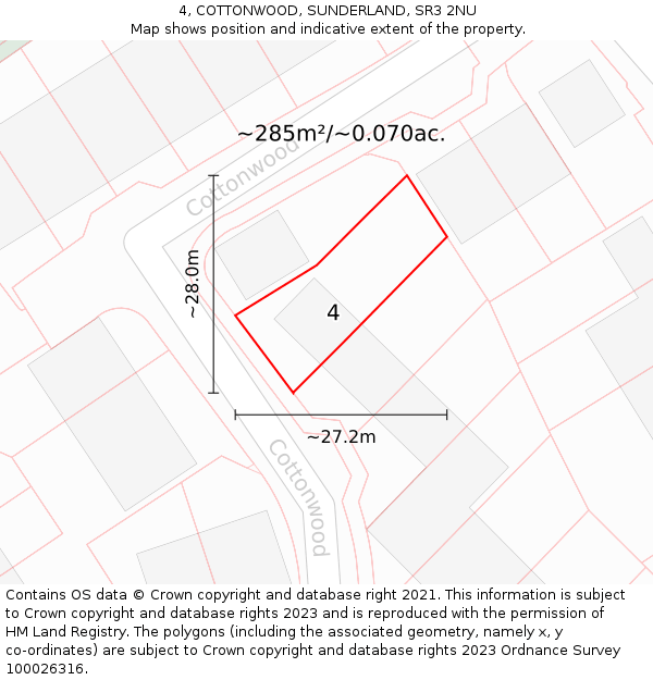 4, COTTONWOOD, SUNDERLAND, SR3 2NU: Plot and title map