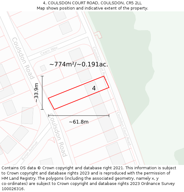 4, COULSDON COURT ROAD, COULSDON, CR5 2LL: Plot and title map