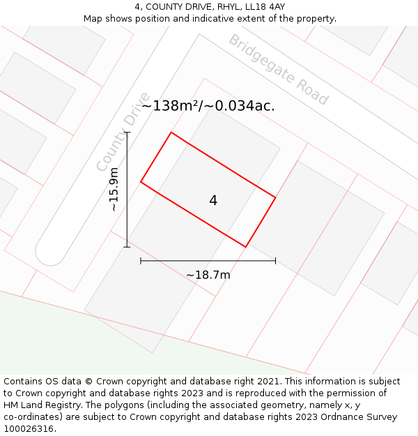 4, COUNTY DRIVE, RHYL, LL18 4AY: Plot and title map