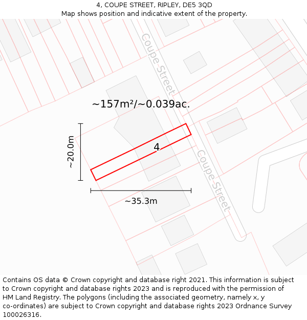 4, COUPE STREET, RIPLEY, DE5 3QD: Plot and title map