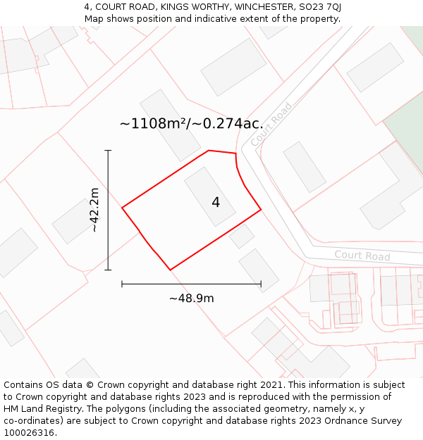 4, COURT ROAD, KINGS WORTHY, WINCHESTER, SO23 7QJ: Plot and title map