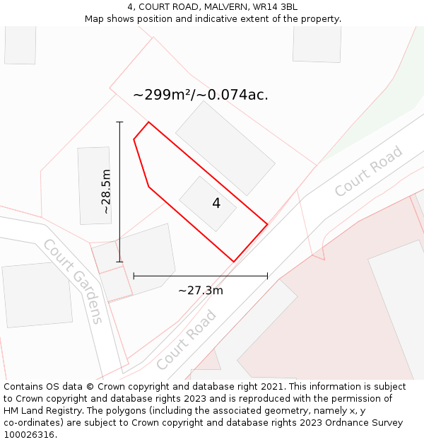 4, COURT ROAD, MALVERN, WR14 3BL: Plot and title map
