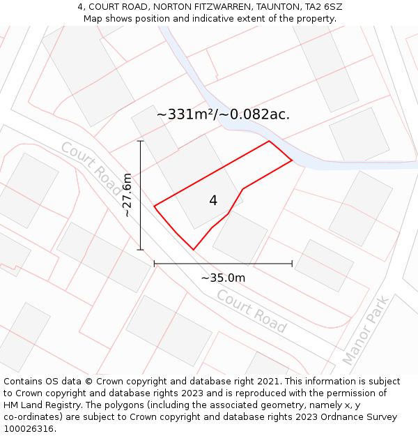 4, COURT ROAD, NORTON FITZWARREN, TAUNTON, TA2 6SZ: Plot and title map