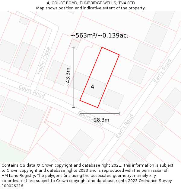 4, COURT ROAD, TUNBRIDGE WELLS, TN4 8ED: Plot and title map