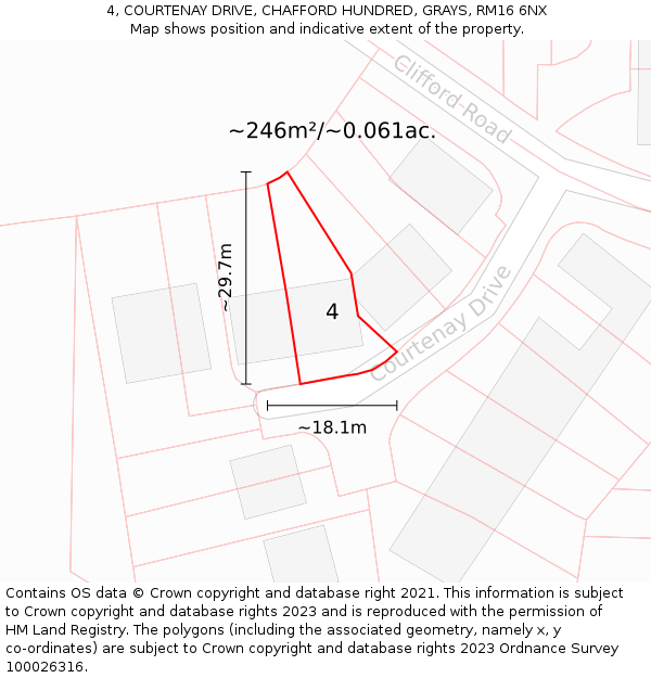 4, COURTENAY DRIVE, CHAFFORD HUNDRED, GRAYS, RM16 6NX: Plot and title map