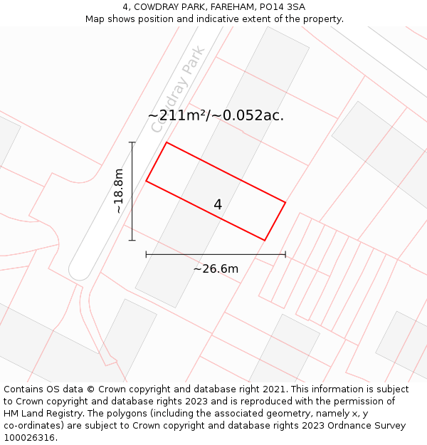 4, COWDRAY PARK, FAREHAM, PO14 3SA: Plot and title map