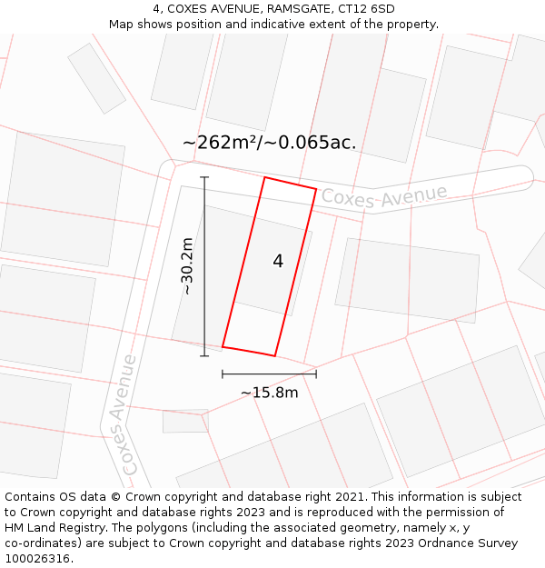 4, COXES AVENUE, RAMSGATE, CT12 6SD: Plot and title map