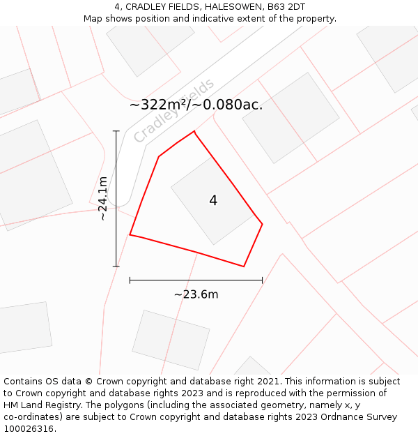 4, CRADLEY FIELDS, HALESOWEN, B63 2DT: Plot and title map