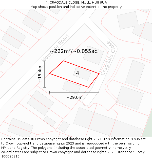 4, CRAGDALE CLOSE, HULL, HU8 9UA: Plot and title map