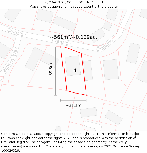 4, CRAGSIDE, CORBRIDGE, NE45 5EU: Plot and title map