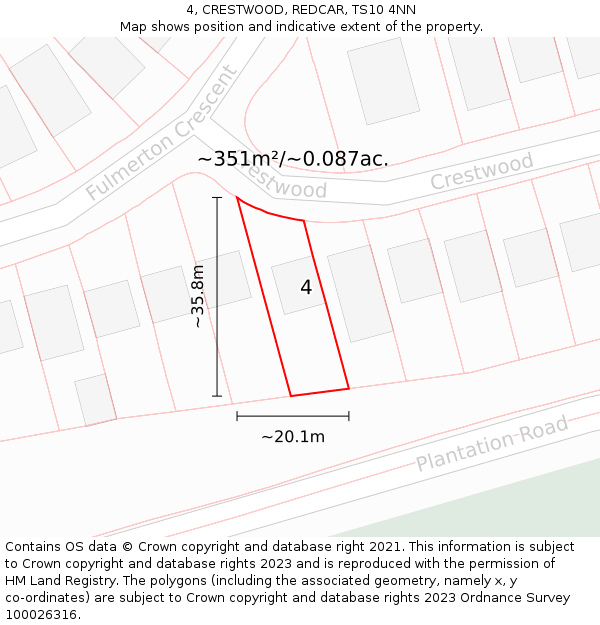 4, CRESTWOOD, REDCAR, TS10 4NN: Plot and title map