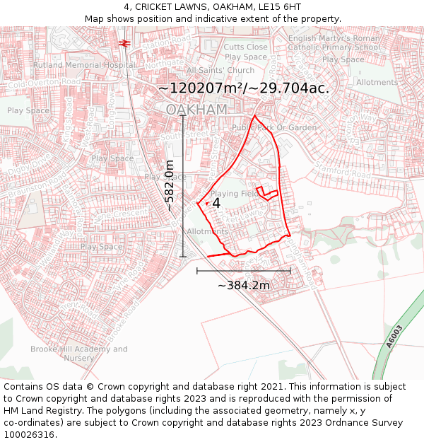 4, CRICKET LAWNS, OAKHAM, LE15 6HT: Plot and title map