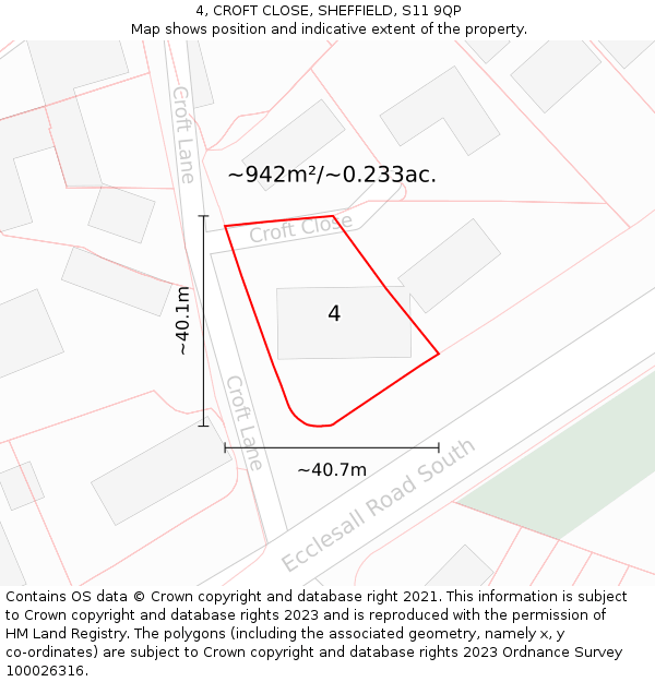 4, CROFT CLOSE, SHEFFIELD, S11 9QP: Plot and title map