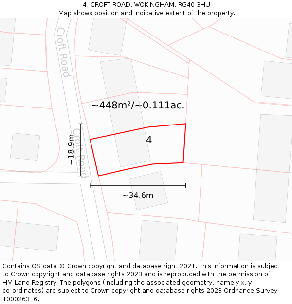 4, CROFT ROAD, WOKINGHAM, RG40 3HU: Plot and title map