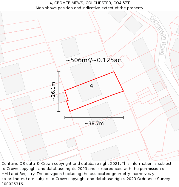 4, CROMER MEWS, COLCHESTER, CO4 5ZE: Plot and title map
