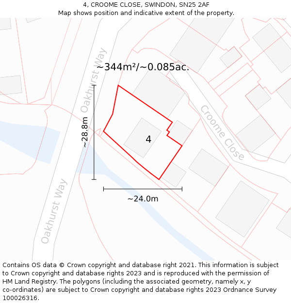 4, CROOME CLOSE, SWINDON, SN25 2AF: Plot and title map