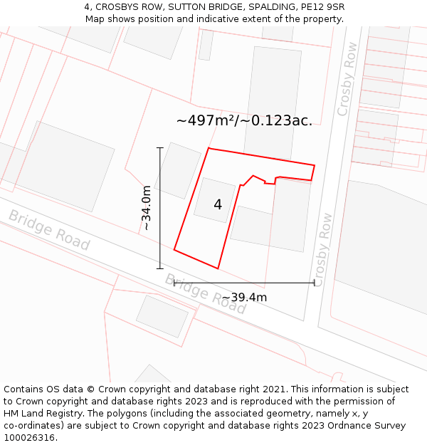 4, CROSBYS ROW, SUTTON BRIDGE, SPALDING, PE12 9SR: Plot and title map