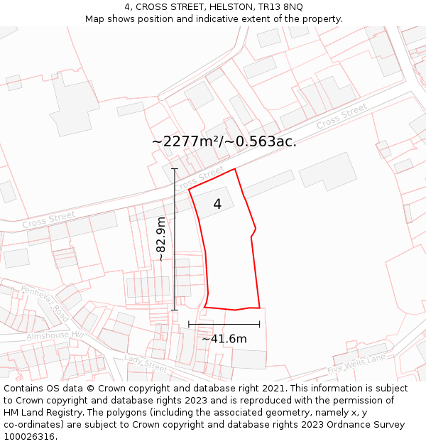 4, CROSS STREET, HELSTON, TR13 8NQ: Plot and title map