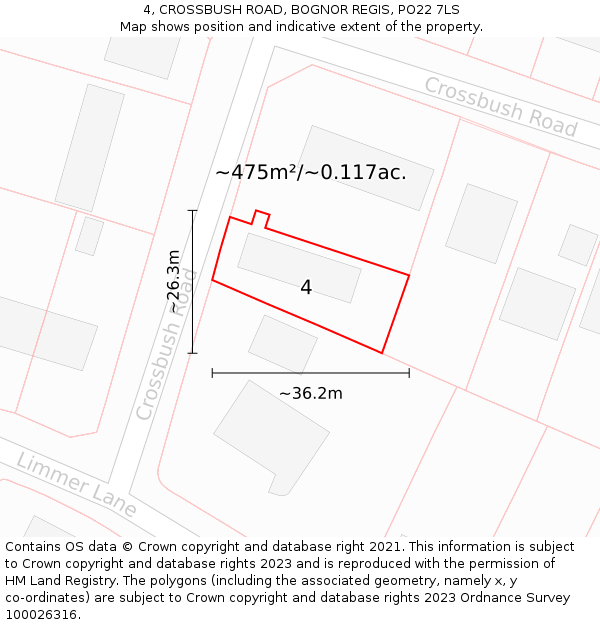 4, CROSSBUSH ROAD, BOGNOR REGIS, PO22 7LS: Plot and title map