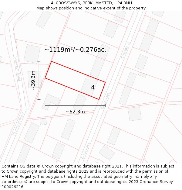 4, CROSSWAYS, BERKHAMSTED, HP4 3NH: Plot and title map