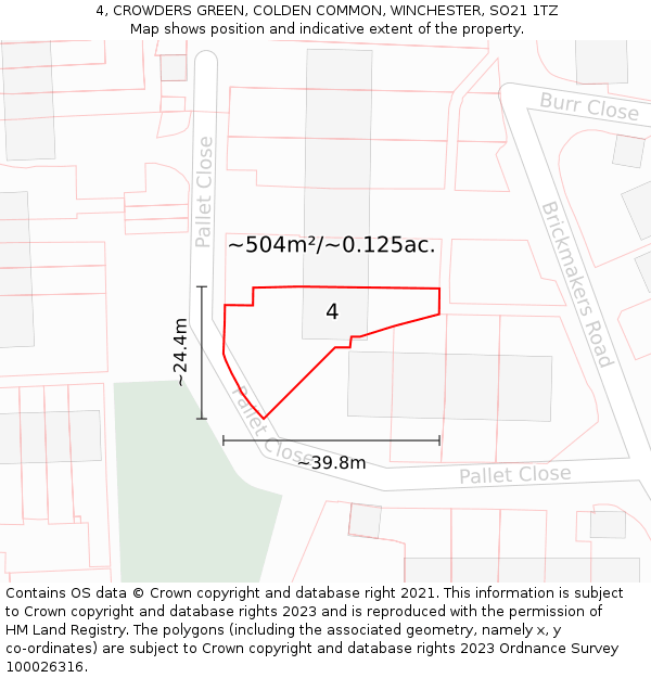 4, CROWDERS GREEN, COLDEN COMMON, WINCHESTER, SO21 1TZ: Plot and title map