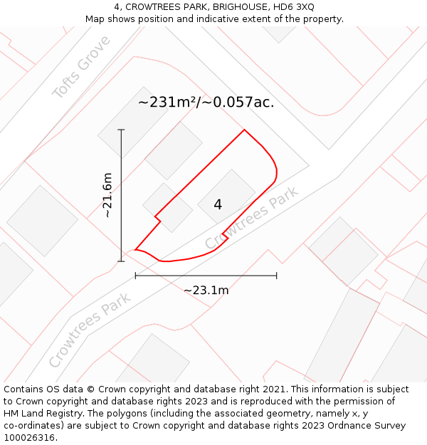4, CROWTREES PARK, BRIGHOUSE, HD6 3XQ: Plot and title map
