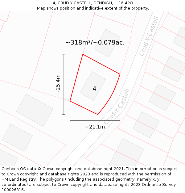 4, CRUD Y CASTELL, DENBIGH, LL16 4PQ: Plot and title map