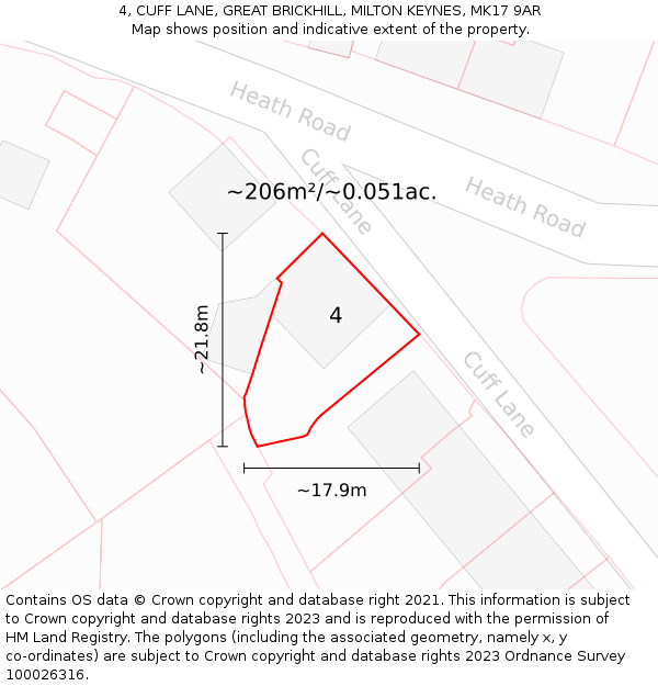 4, CUFF LANE, GREAT BRICKHILL, MILTON KEYNES, MK17 9AR: Plot and title map