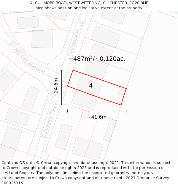 4, CULIMORE ROAD, WEST WITTERING, CHICHESTER, PO20 8HB: Plot and title map