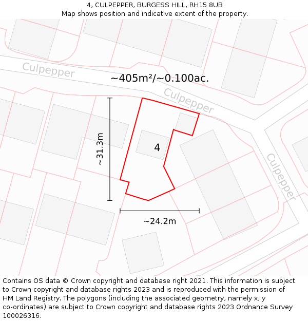 4, CULPEPPER, BURGESS HILL, RH15 8UB: Plot and title map