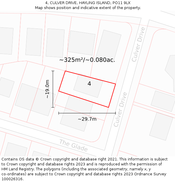 4, CULVER DRIVE, HAYLING ISLAND, PO11 9LX: Plot and title map