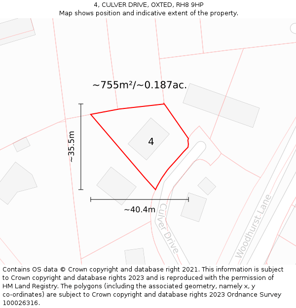 4, CULVER DRIVE, OXTED, RH8 9HP: Plot and title map