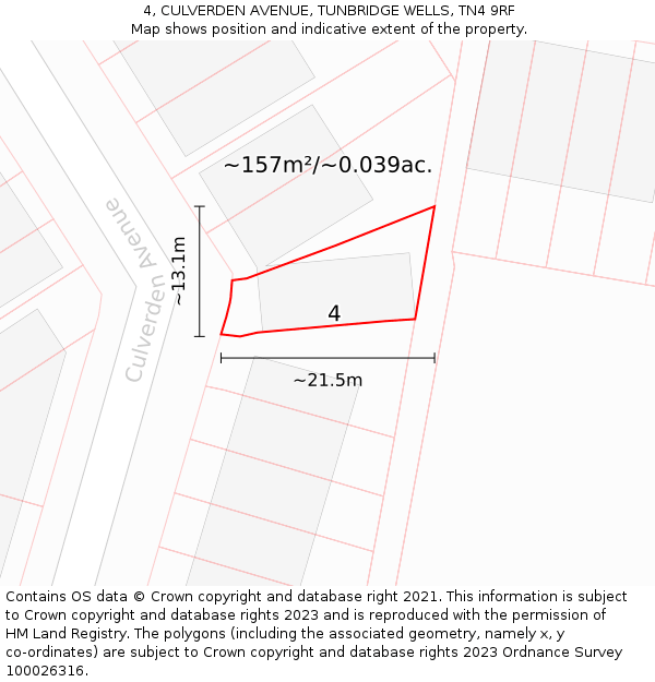 4, CULVERDEN AVENUE, TUNBRIDGE WELLS, TN4 9RF: Plot and title map