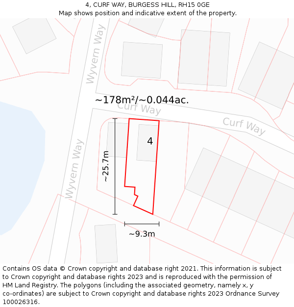 4, CURF WAY, BURGESS HILL, RH15 0GE: Plot and title map