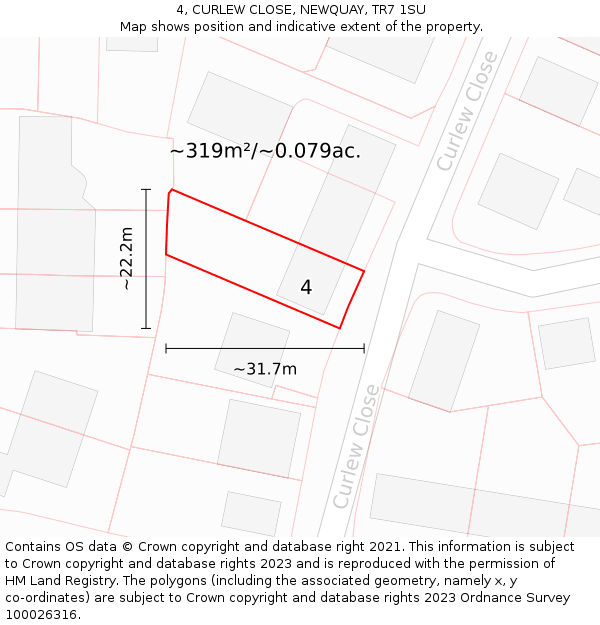 4, CURLEW CLOSE, NEWQUAY, TR7 1SU: Plot and title map