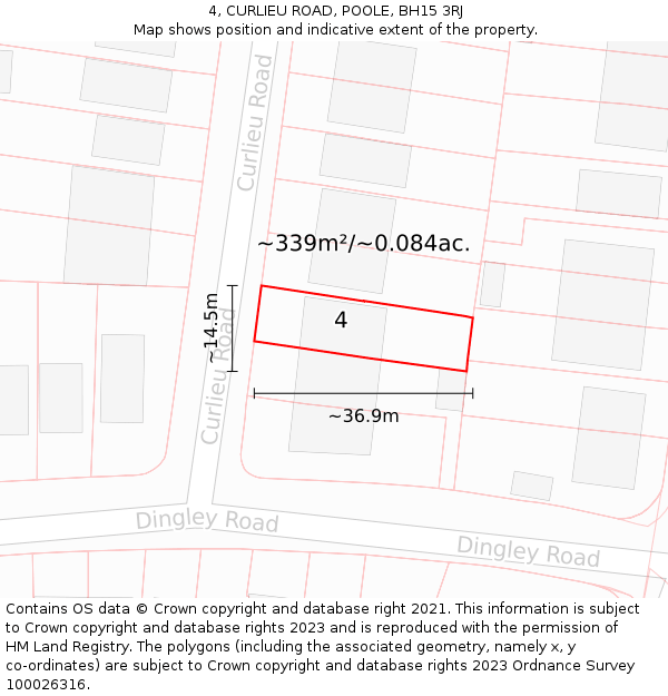 4, CURLIEU ROAD, POOLE, BH15 3RJ: Plot and title map