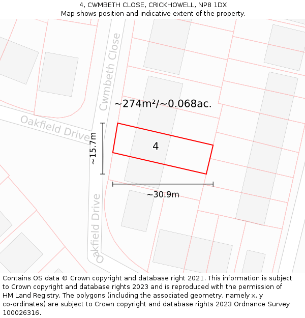 4, CWMBETH CLOSE, CRICKHOWELL, NP8 1DX: Plot and title map