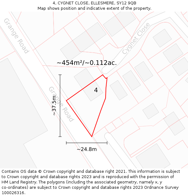 4, CYGNET CLOSE, ELLESMERE, SY12 9QB: Plot and title map