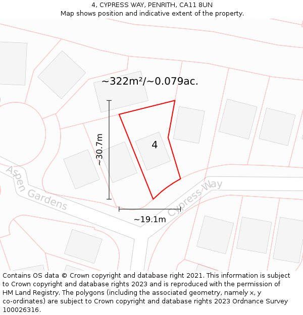 4, CYPRESS WAY, PENRITH, CA11 8UN: Plot and title map