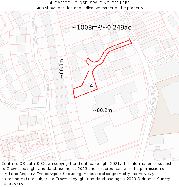 4, DAFFODIL CLOSE, SPALDING, PE11 1RE: Plot and title map