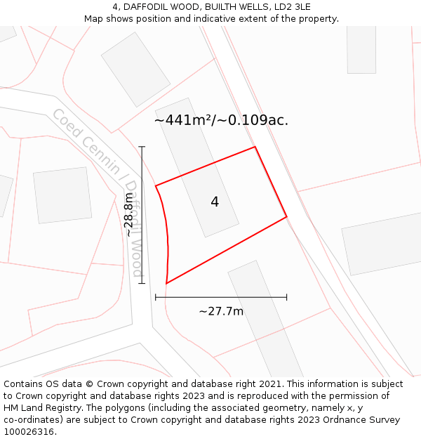 4, DAFFODIL WOOD, BUILTH WELLS, LD2 3LE: Plot and title map