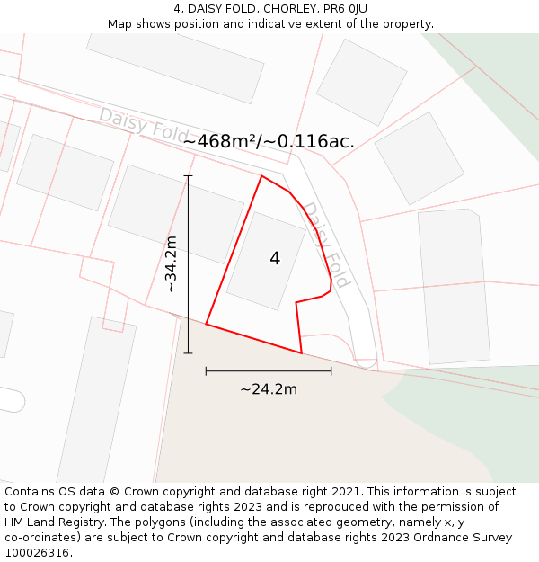 4, DAISY FOLD, CHORLEY, PR6 0JU: Plot and title map