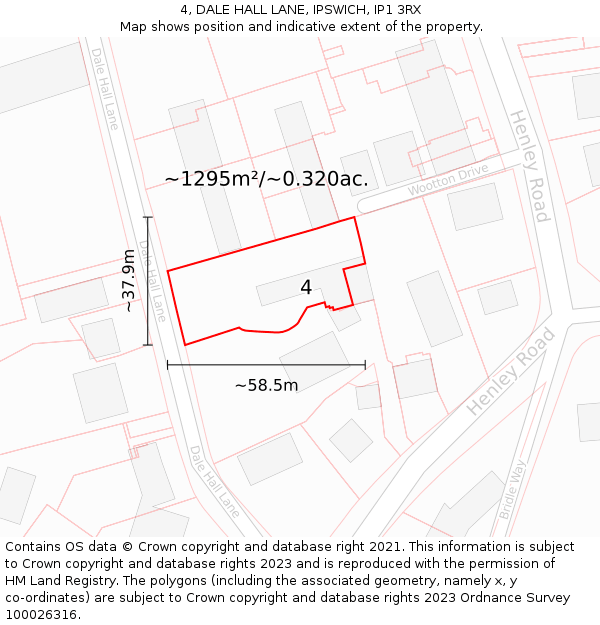 4, DALE HALL LANE, IPSWICH, IP1 3RX: Plot and title map
