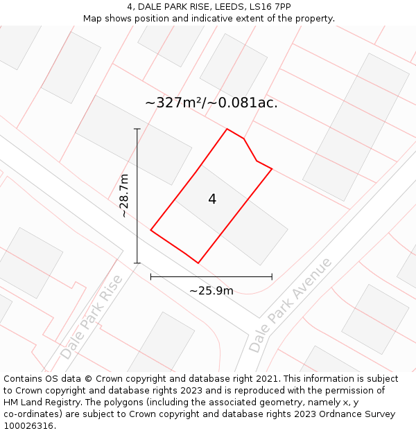 4, DALE PARK RISE, LEEDS, LS16 7PP: Plot and title map